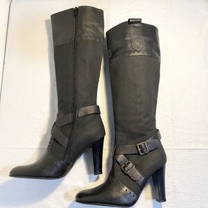 Motivi Made In Tunisia Black Tall Leather Boots (3 1/2 heel)